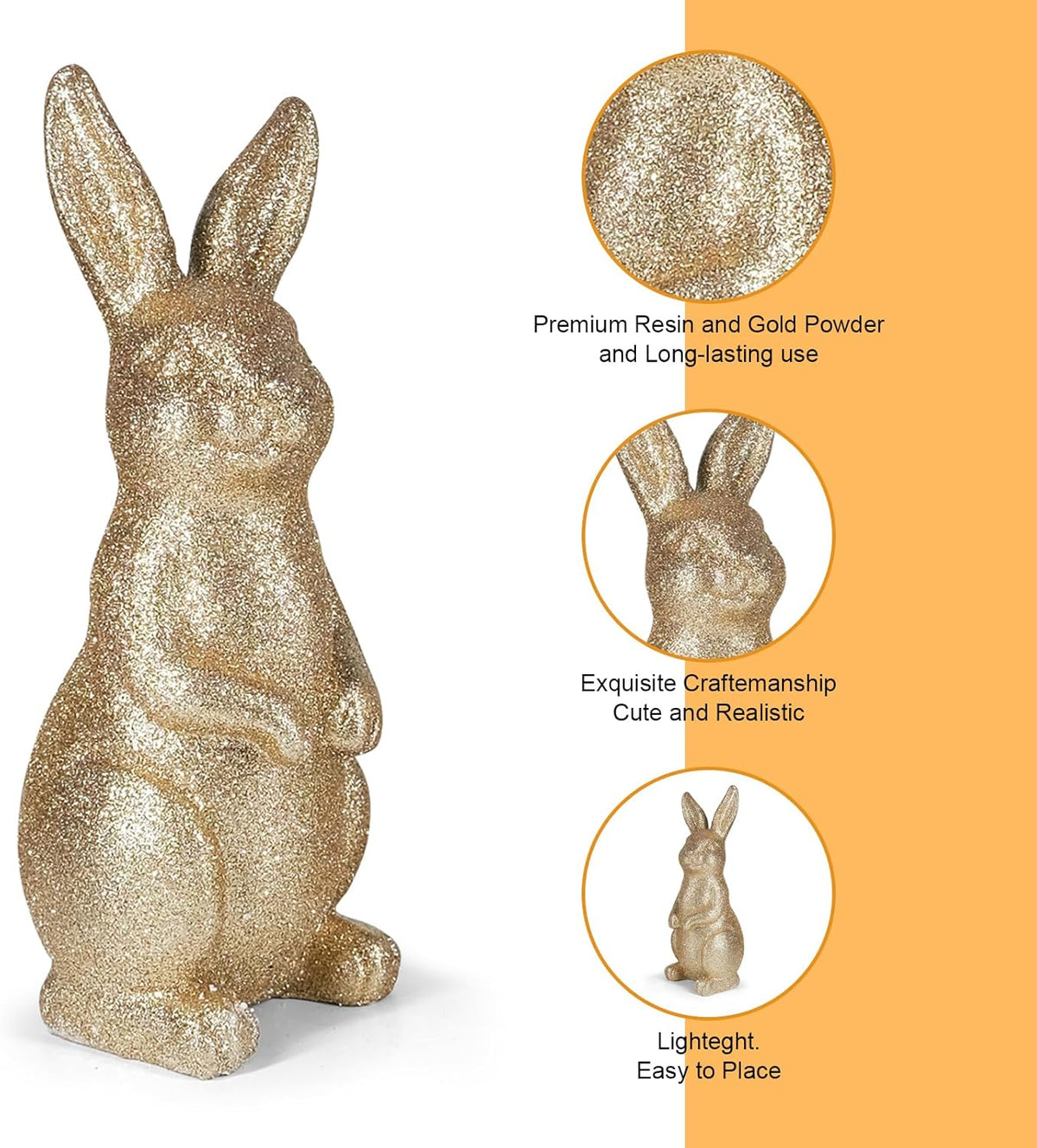 Golden Polyresin Bunny Easter Decor Statue R4955