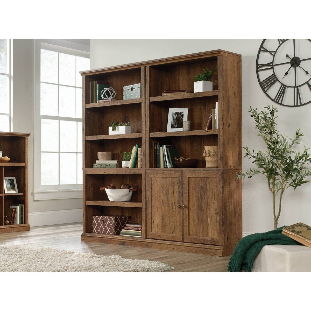 5-Shelf Bookcase with Doors in Vintage Oak E14240
