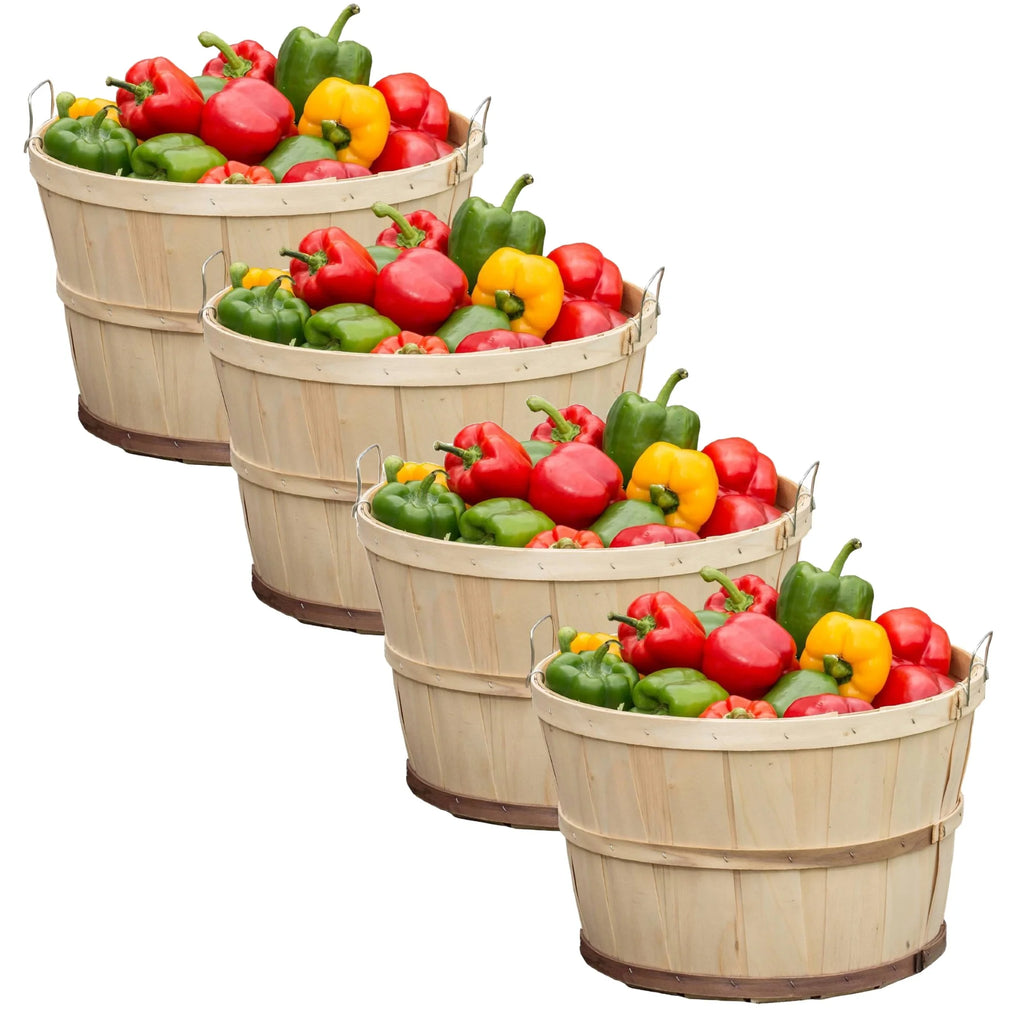 Handcrafted Poplar Wood Bushel Baskets with Wire Handles, Set of 4 Z976