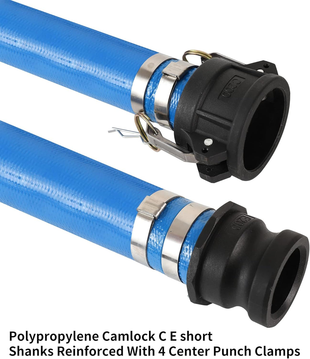 2 x 100' Blue PVC Heavy Duty Discharge Hose with Aluminum Camlock Fittings S1669