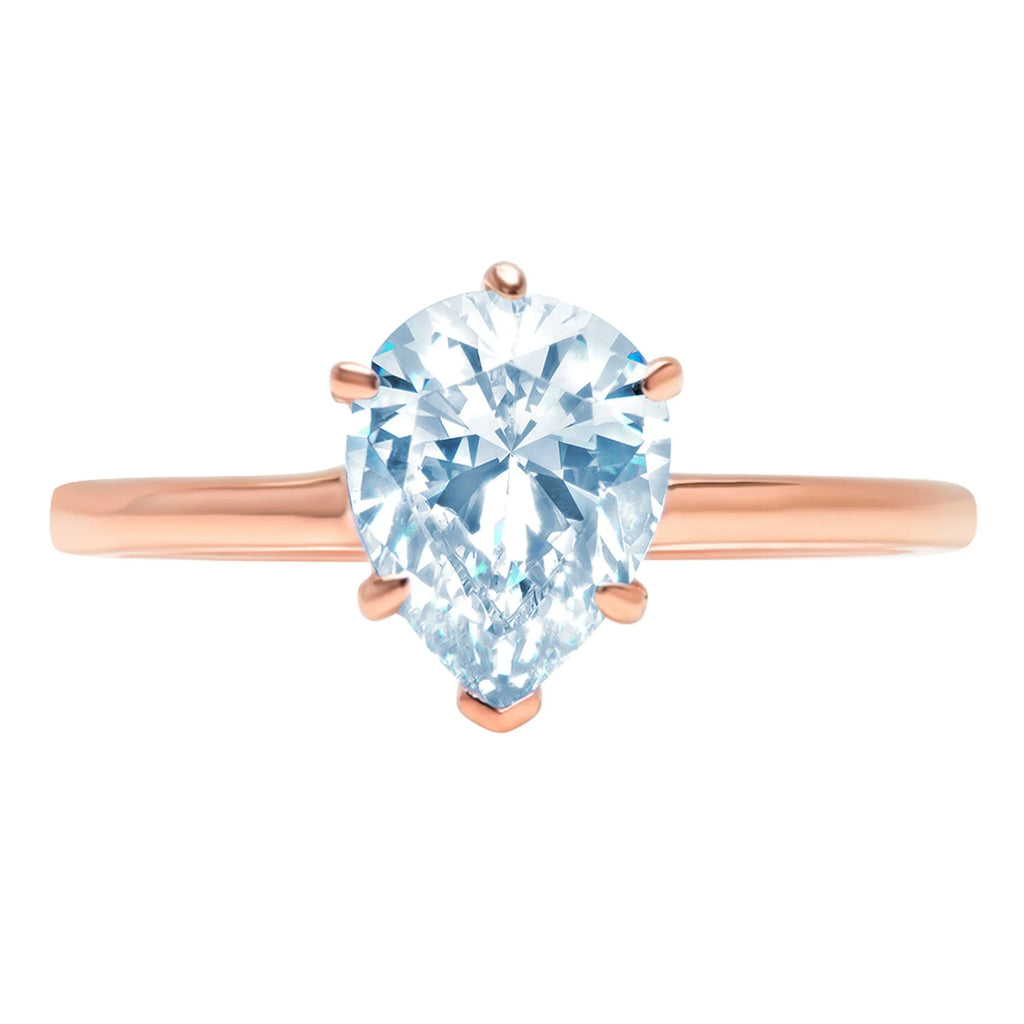 Pear Cut Blue Topaz Rose Gold Solitaire Ring W4059