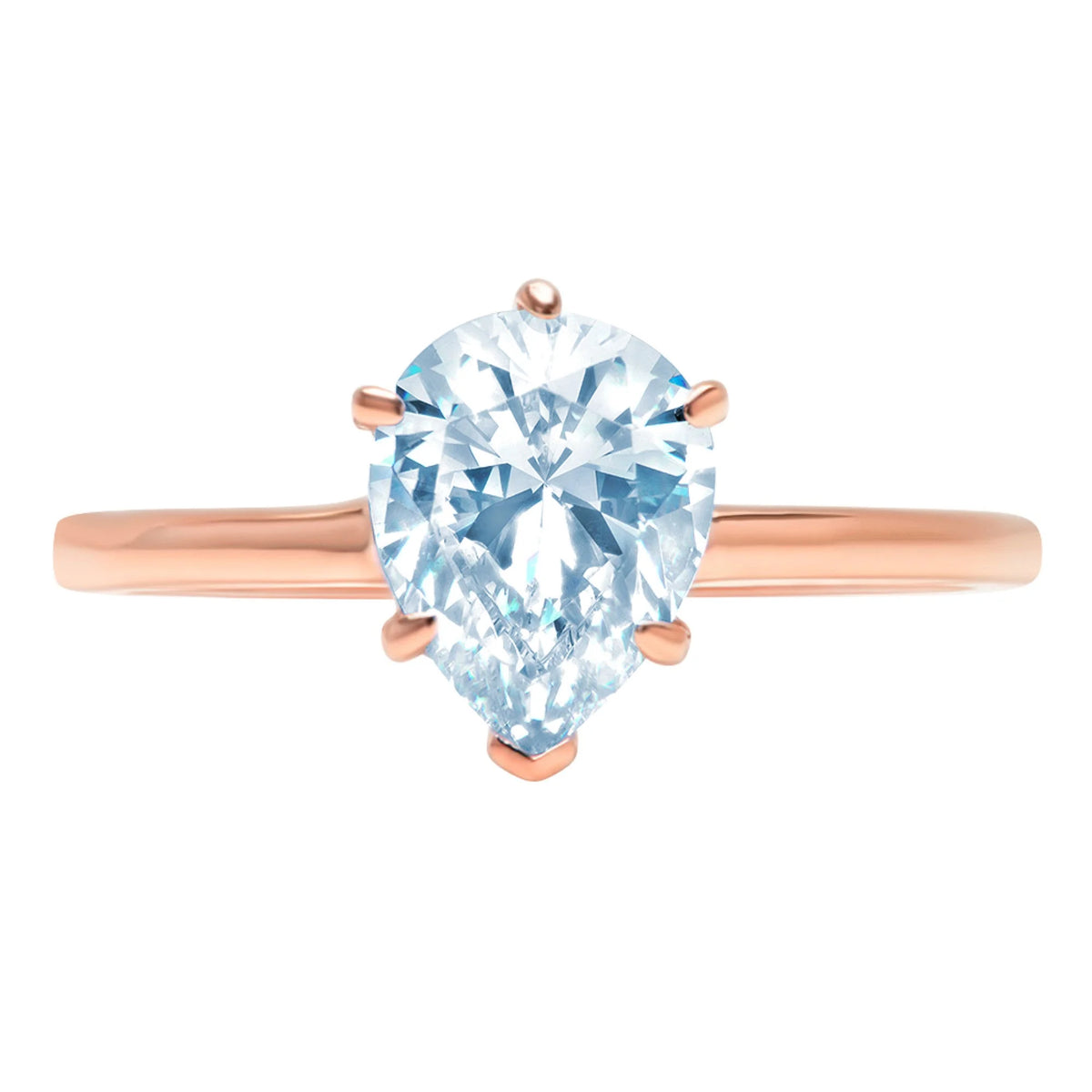 Pear Cut Blue Topaz Rose Gold Solitaire Ring W4059