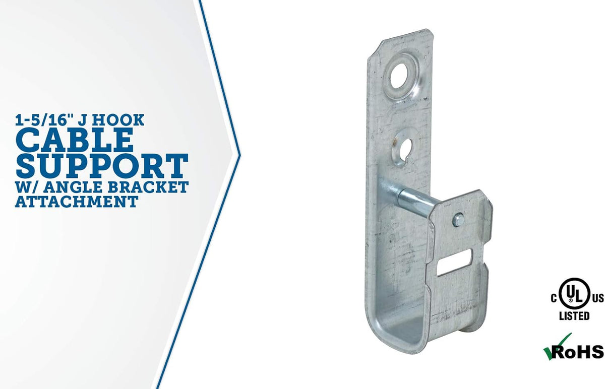 2 Inch Zinc Plated Steel Ceiling Mount J-Hook, 50 Pack B23967