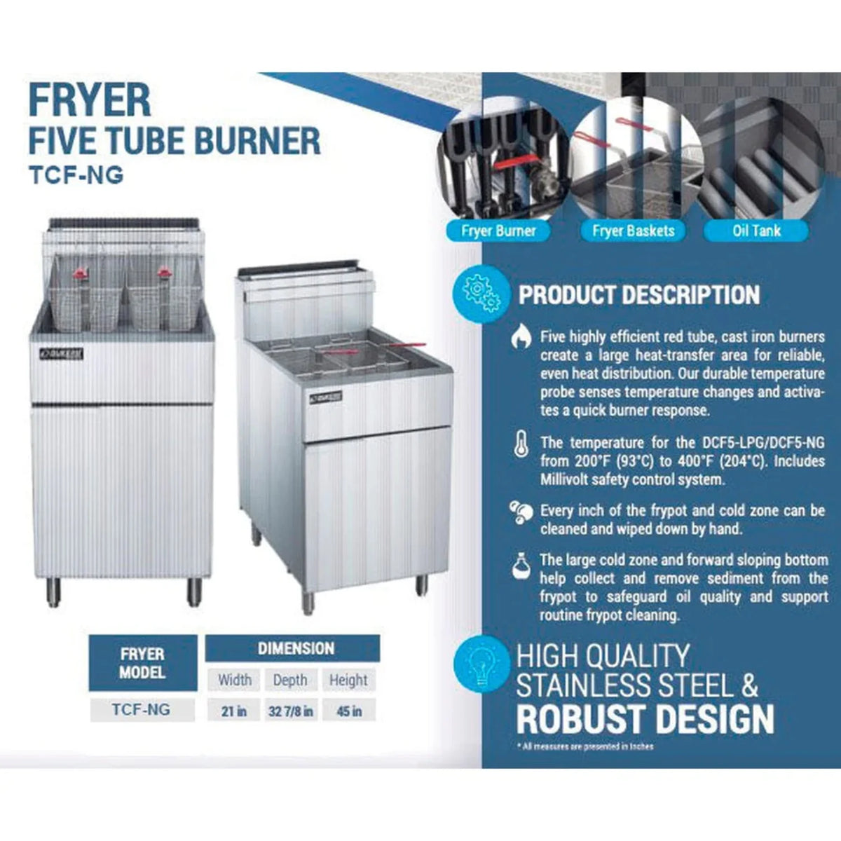 70lb. Natural Gas 5 Tube Burners Deep Fryer M417045