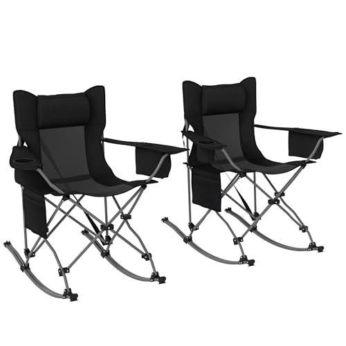 Black Folding Rocking Camping Chairs with Carry Bag, 2 Pack G81495