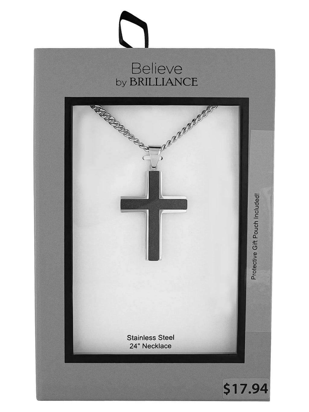 Stainless Steel Textured Cross Pendant Necklace K398