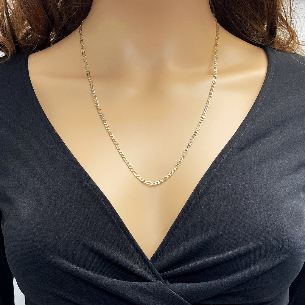 14k Yellow Gold Over 925 Silver Diamond-Cut Figaro Chain Necklace Z7687