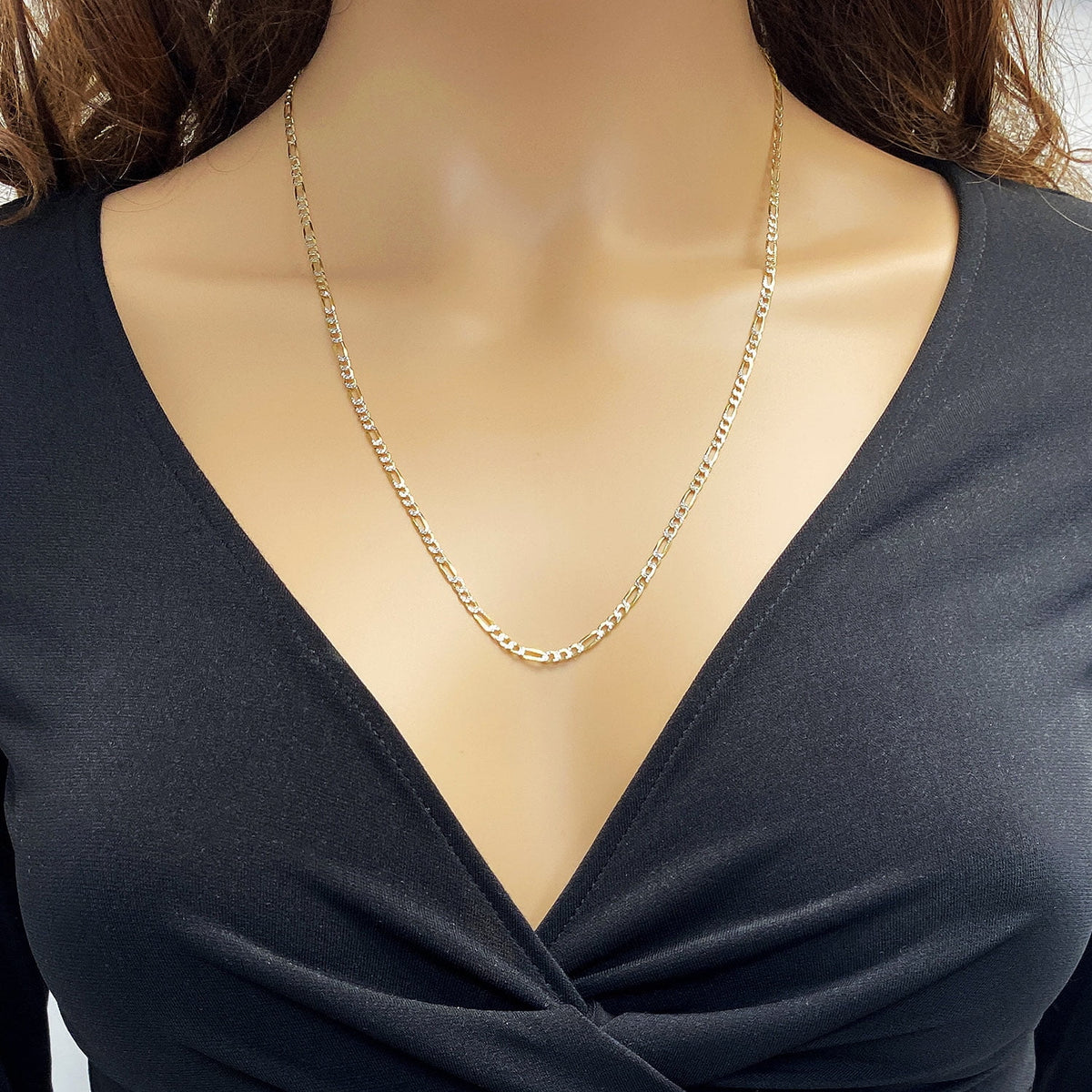 14k Yellow Gold Over 925 Silver Diamond-Cut Figaro Chain Necklace Z7687