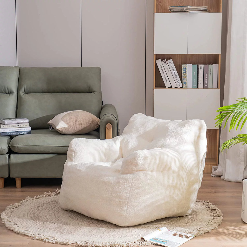 Ivory Soft Tufted Foam Bean Bag Chair I1012