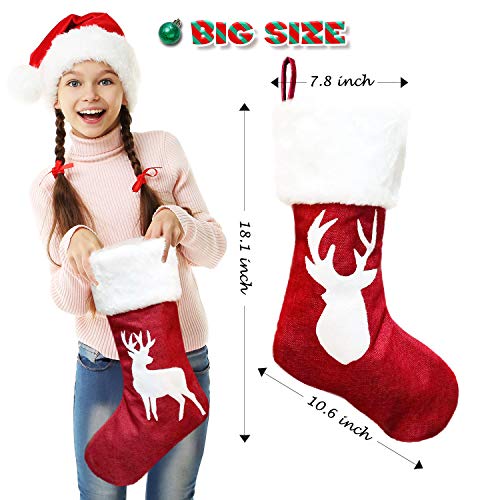 2 Pcs 18 inches Burlap Christmas Stockings with Plush Cuff E52784