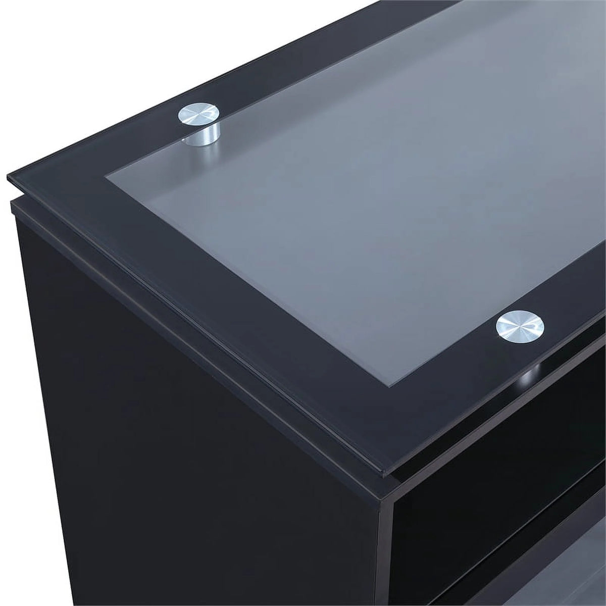 72" Black Engineered Wood TV Stand with Tempered Glass G174806