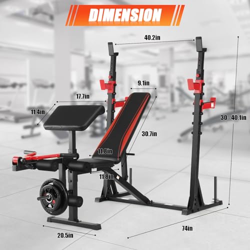 900 LBS Adjustable Weight Bench and Squat Rack with Leg Extension, Preacher Curl Pad Z1662