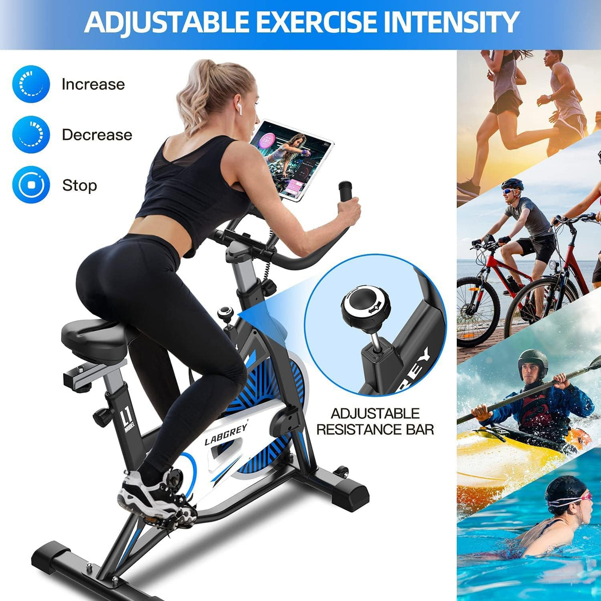 Blue Exercise Bike with Heart Rate Sensor J388
