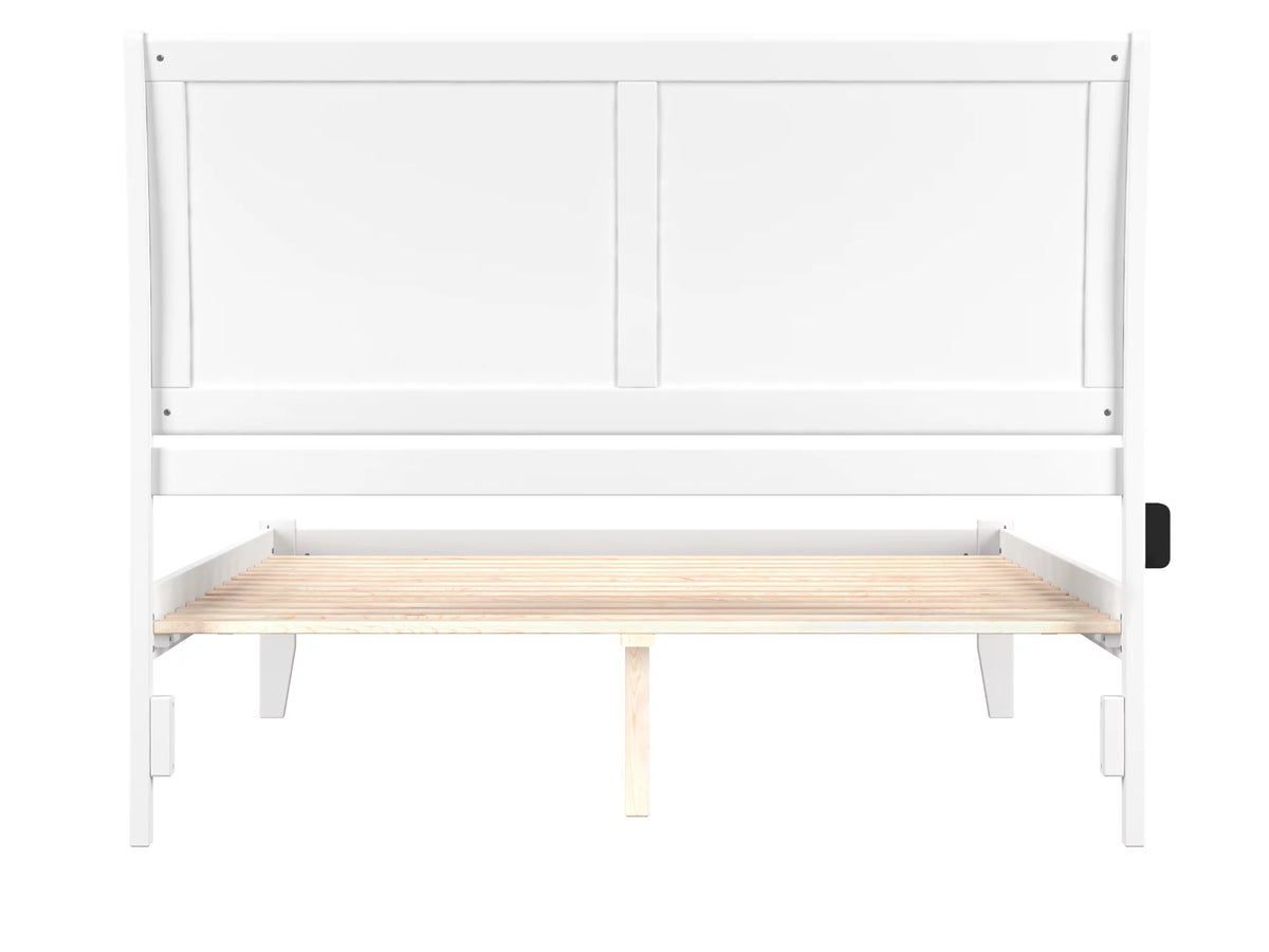 Queen Wood Platform Bed Frame with Sleigh Headboard, White E748244