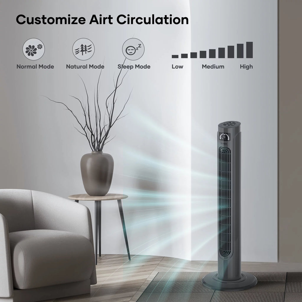 36 Tower Fan with Remote, 3 Speeds 3 Modes 15H Timer, 90° Oscillating, Grey H2328