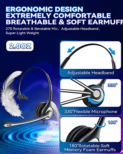 Corded Telephone Headset with Noise Canceling Mic and Quick Disconnect I6706