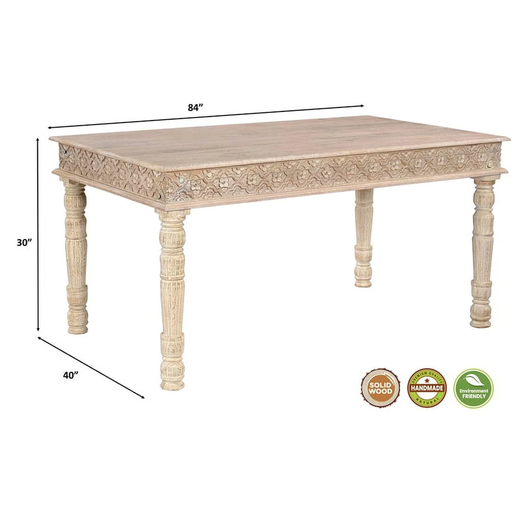 84" Carved Solid Wood Dining Table in White K743