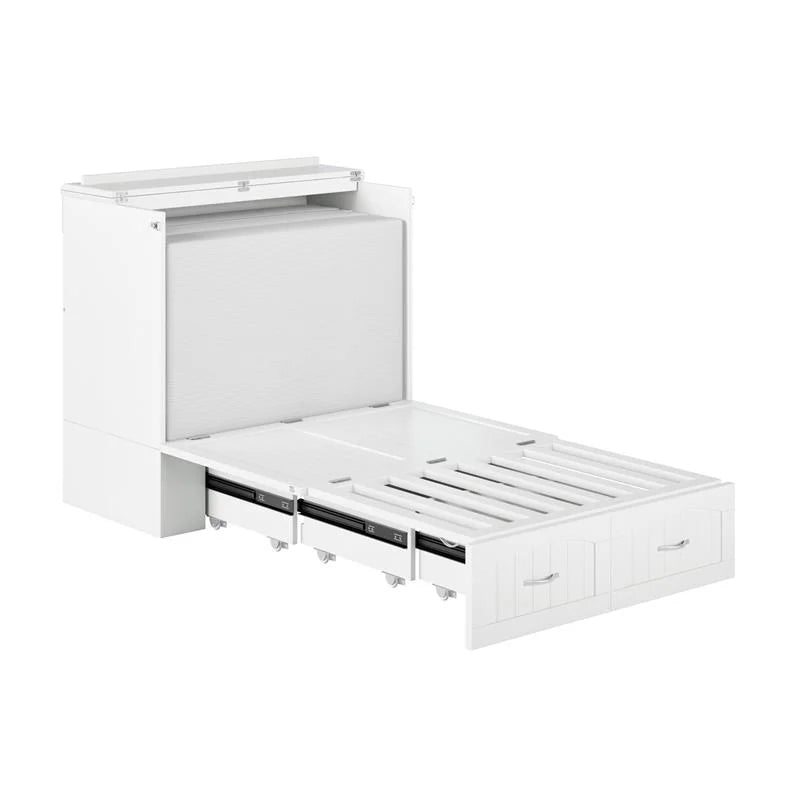 White Wood Twin XL Murphy Bed Chest with Mattress W51878