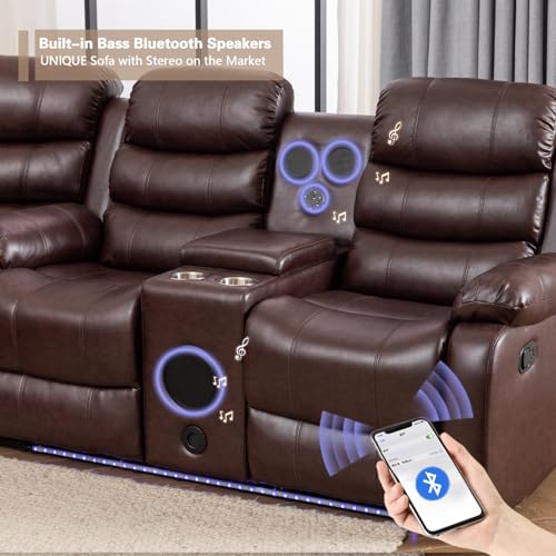White PU Leather L-Shaped 9 Seater Reclining Sectional Sofa with LED Light T825683