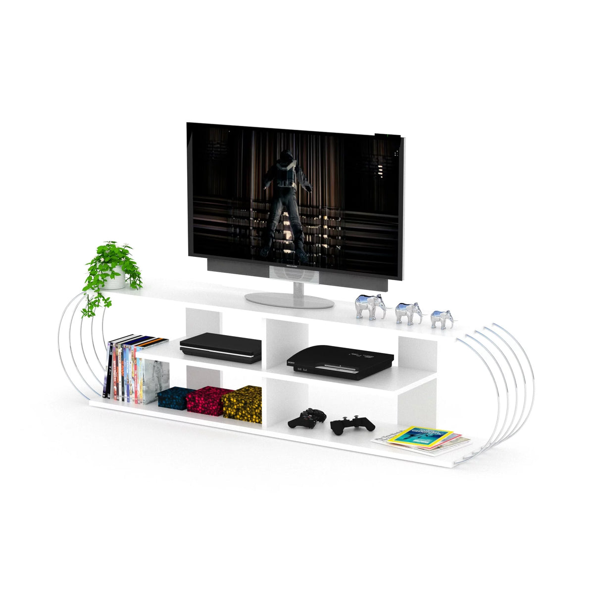 White-Blue Wood Finish TV Unit N473771