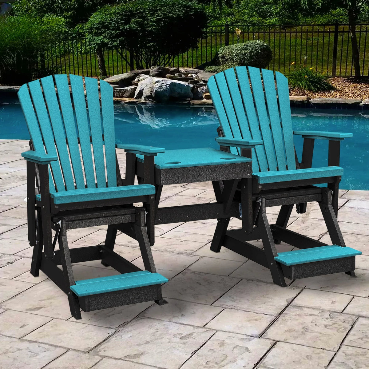 Aruba Blue and Black Glider with Center Table Y47796