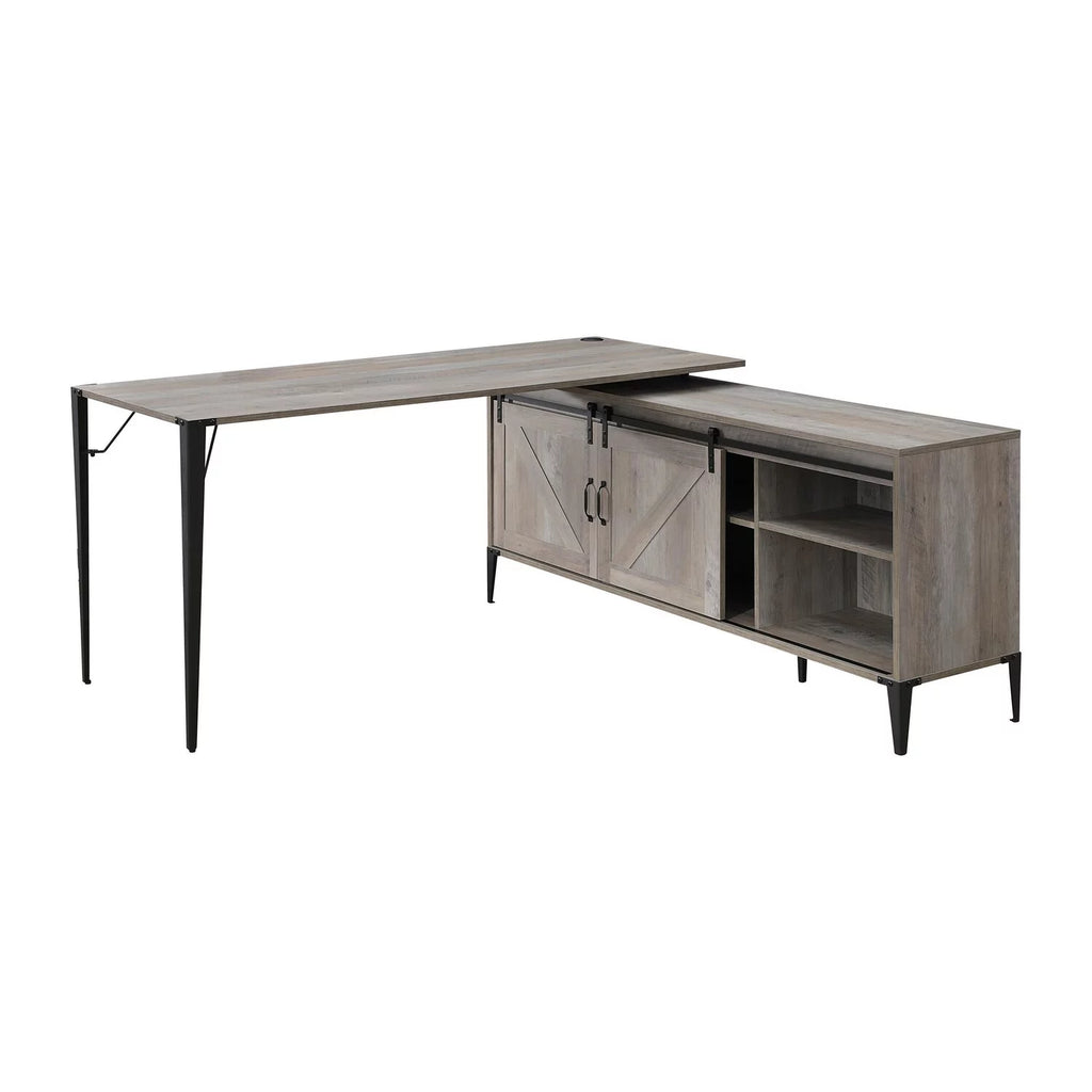 L Shape Writing Desk with 6 Open Compartments, Gray J67358
