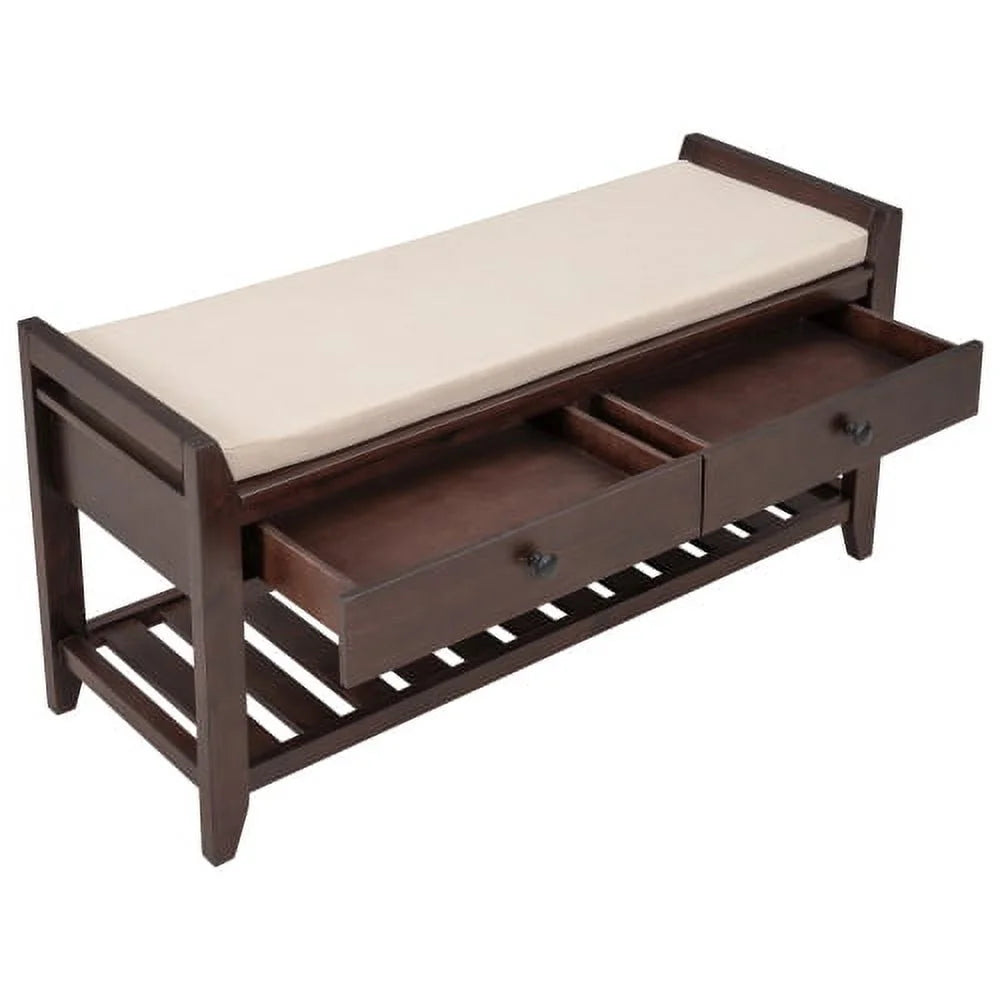 Espresso Shoe Rack with Cushioned Seat and Drawers D933