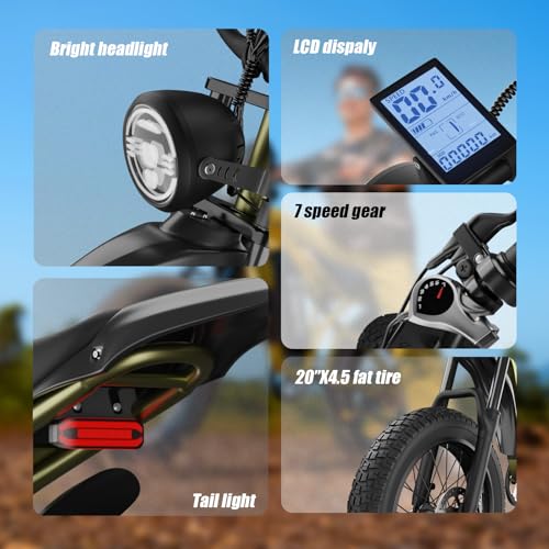 20" Fat Tire Electric Bike with Peak 1200W Motor, 48V 15A Battery, 7-Speed, Dual Disc Brakes R535