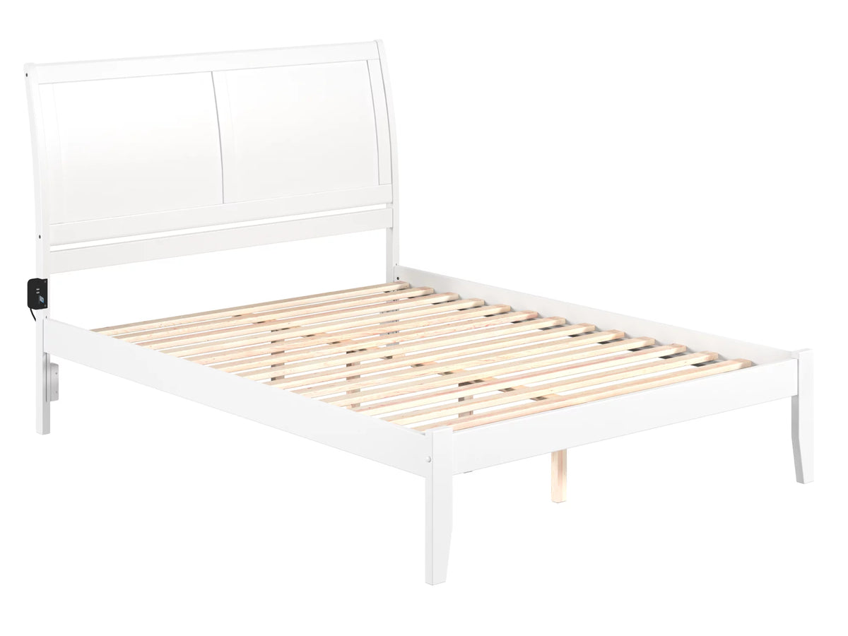 Queen Wood Platform Bed Frame with Sleigh Headboard, White E748244