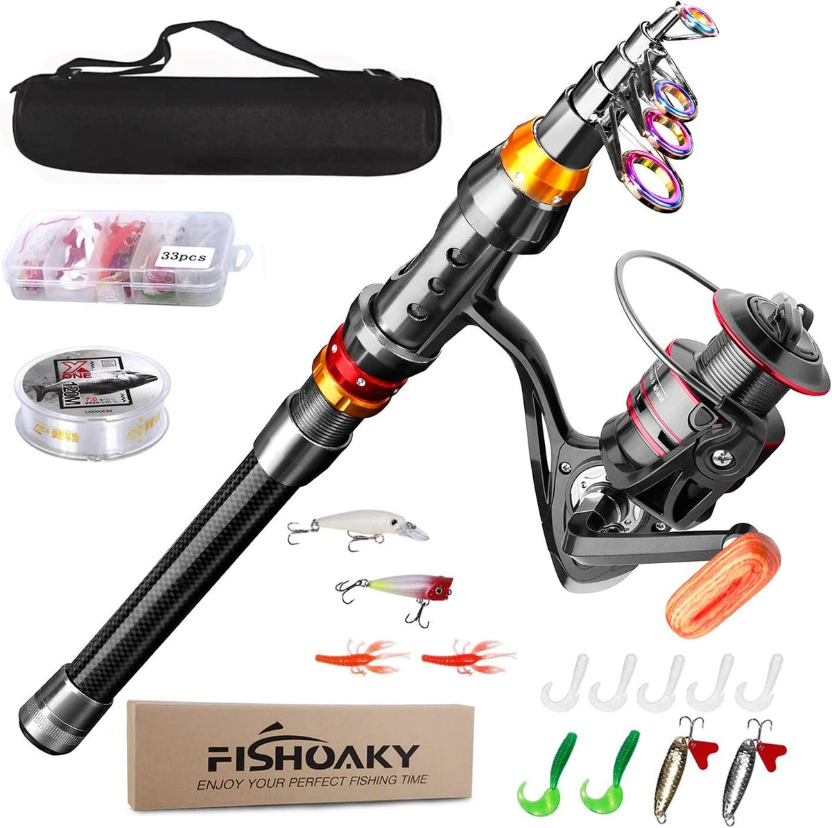 2.1m Carbon Fiber Telescopic Fishing Rod and Reel Combo with Carrier Bag F28808