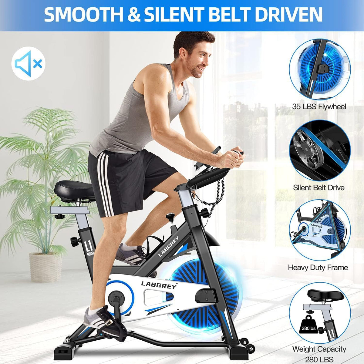 Blue Exercise Bike with Heart Rate Sensor J388