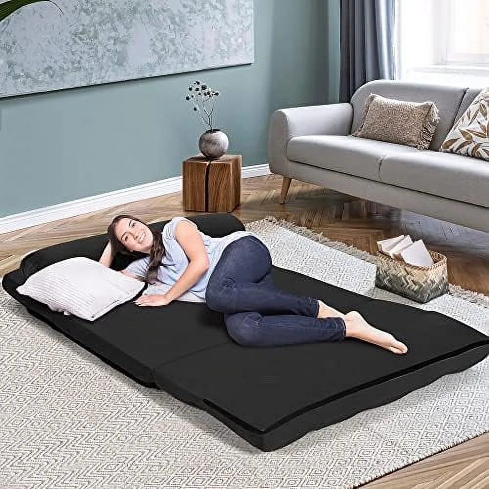 Foldable Floor Sofa with 2 Pillows & Suede Cloth Cover J51916