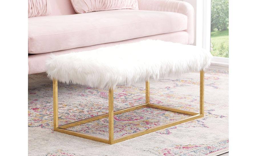 White Faux Fur Ottoman Q618