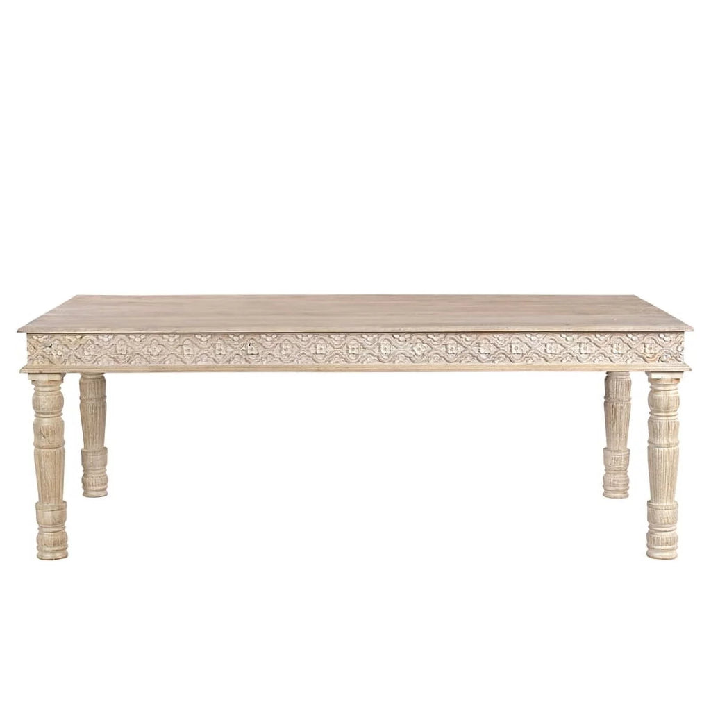 84" Carved Solid Wood Dining Table in White K743