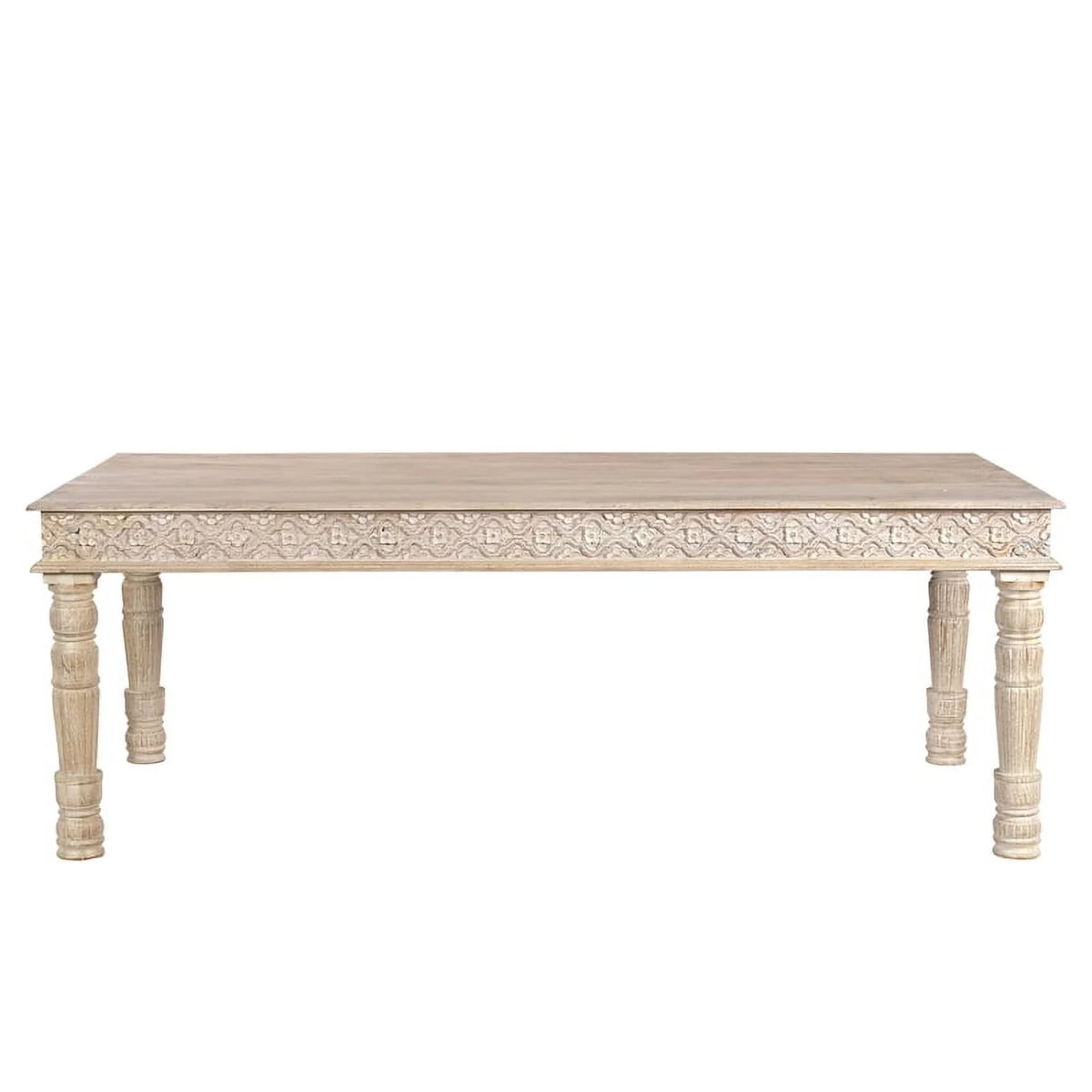 84" Carved Solid Wood Dining Table in White K743