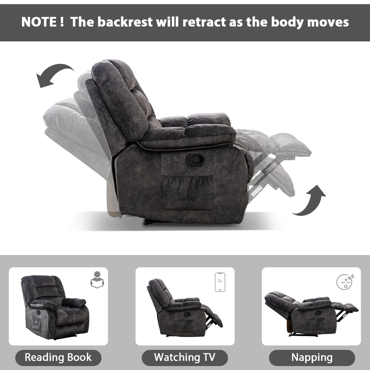 Gray Fabric Manual Recliner with Massage and Heat W272763