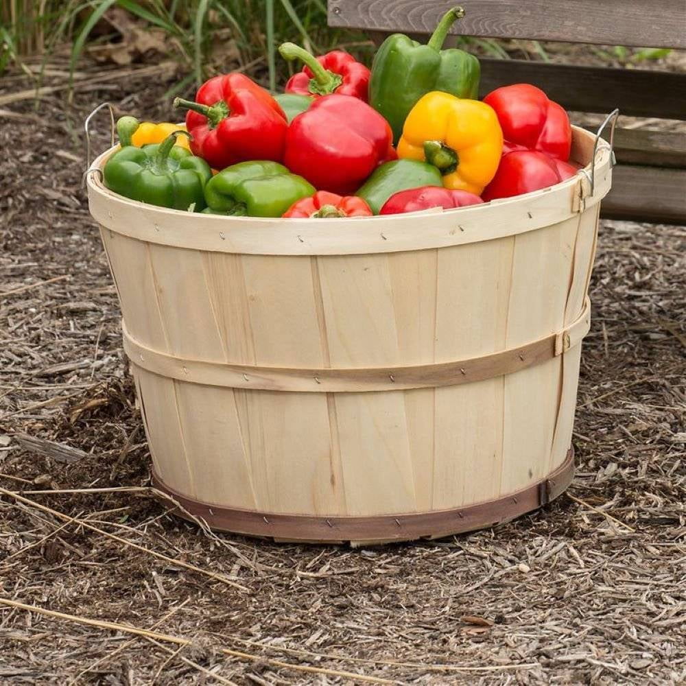 Handcrafted Poplar Wood Bushel Baskets with Wire Handles, Set of 4 Z976