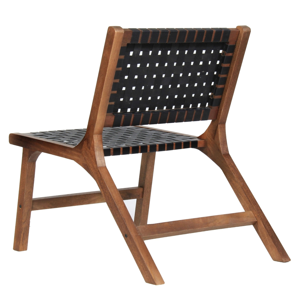 Walnut Brown Mango Wood Accent Chair with Woven Genuine Leather Seat V775