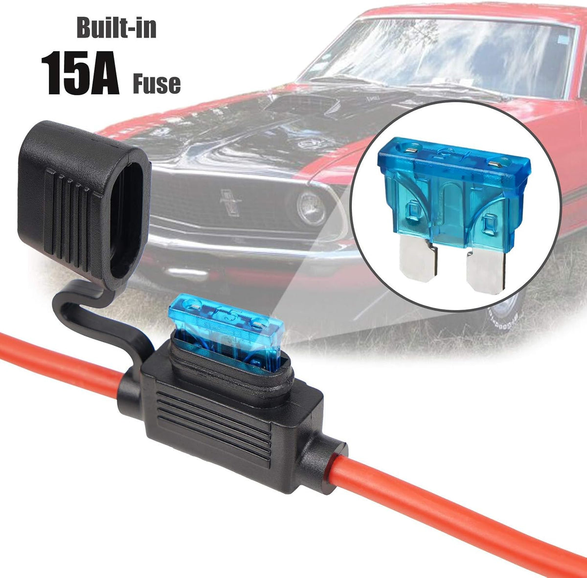 SAE Battery Connector 10AWG to Ring Terminal Harness with 15Amps Fuse 2 Pin Quick Disconnect 2FT Extension Cable Y93517