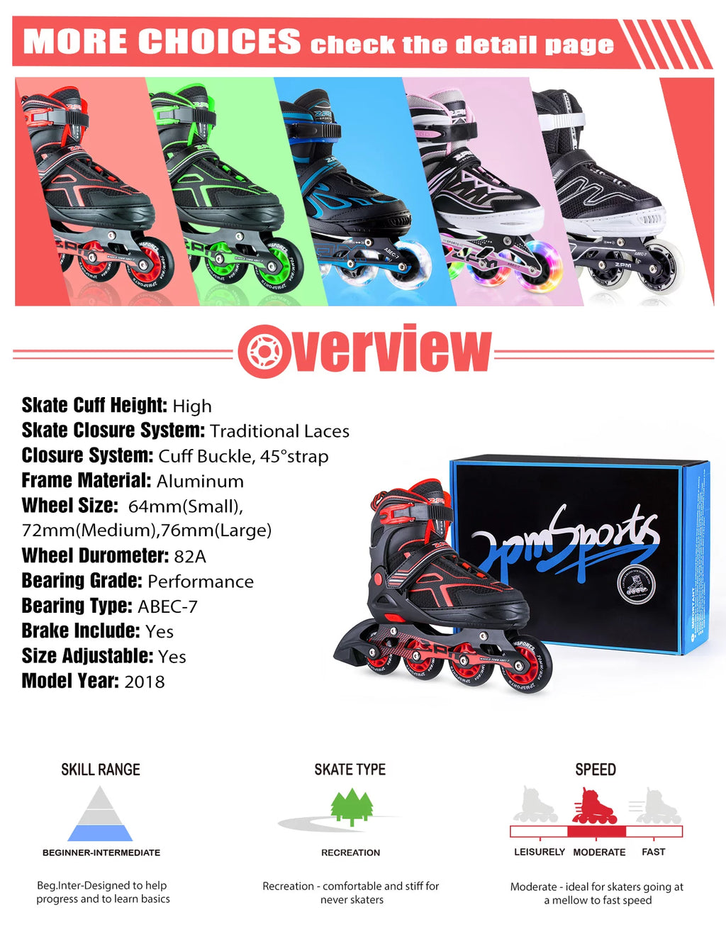 Red Black Adjustable Inline Skates E25123