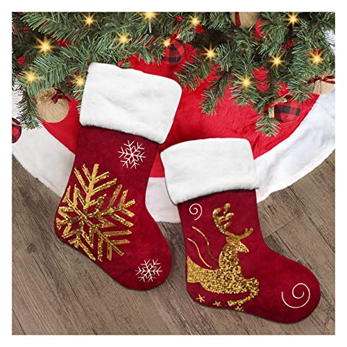 2 Pcs 18 inches Burlap Christmas Stockings with Plush Cuff E52784