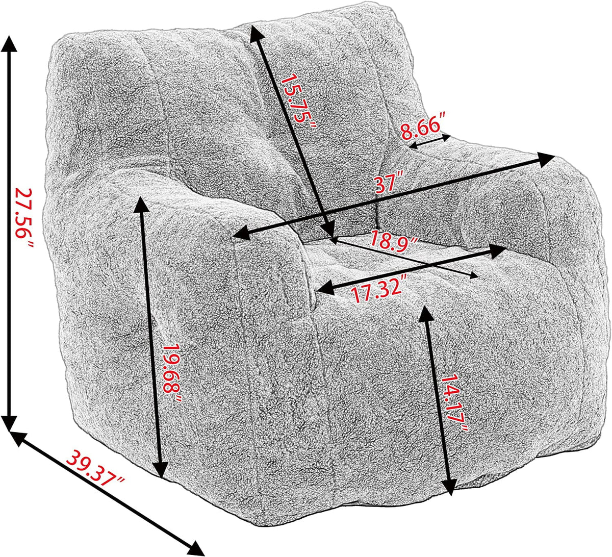 Ivory Soft Tufted Foam Bean Bag Chair I1012