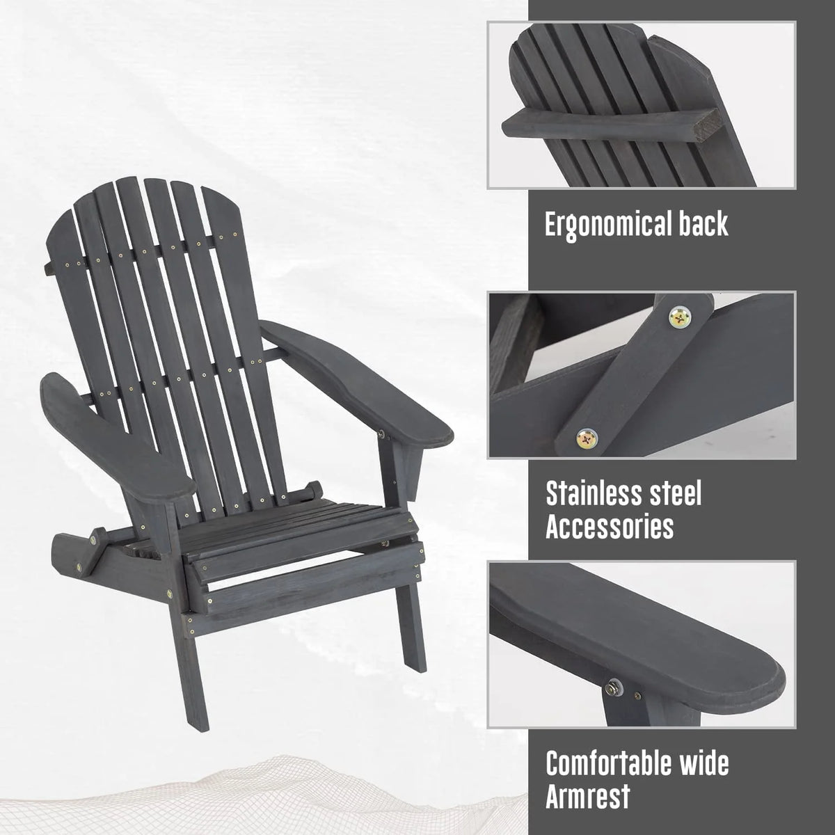 Folding Adirondack Chair Set of 2 Grey X127644