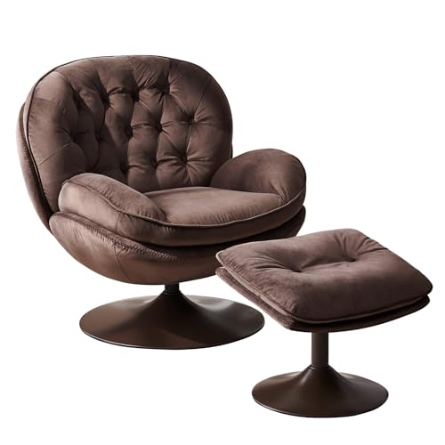Olive Green Velvet Swivel Accent Chair with Ottoman E26612