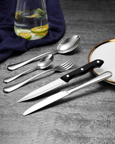 48-Piece Stainless Steel Hammered Silverware Set with Steak Knives S37758