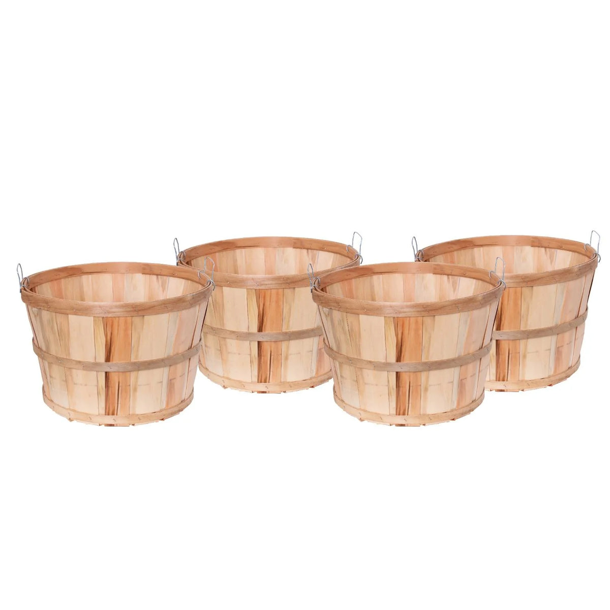Handcrafted Poplar Wood Bushel Baskets with Wire Handles, Set of 4 Z976