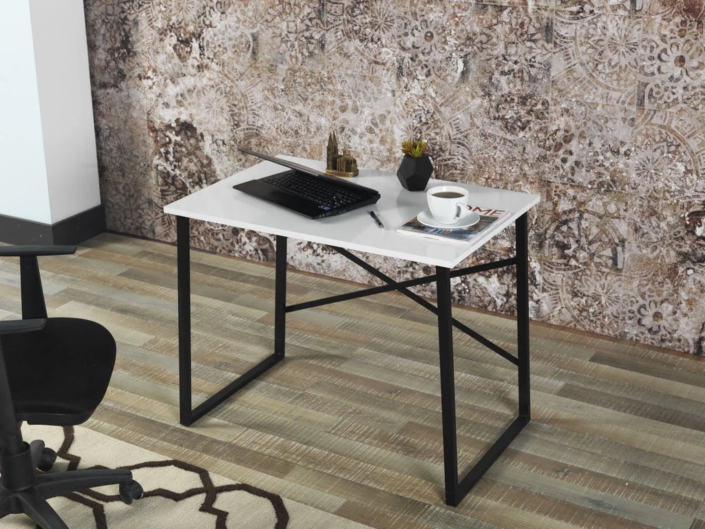 Black Metal Frame Wooden Top Writing and Computer Desk Q662575