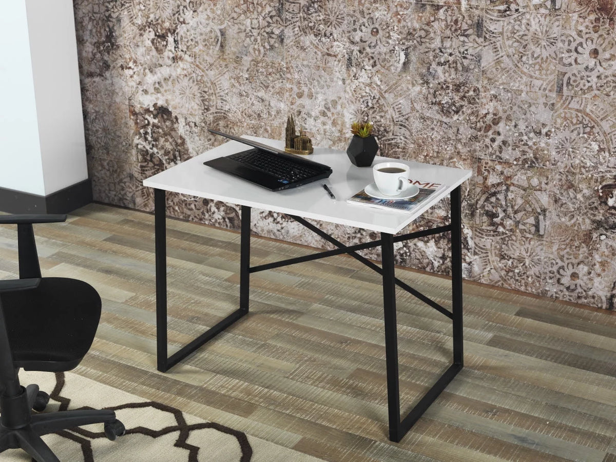 Black Metal Frame Wooden Top Writing and Computer Desk Q662575