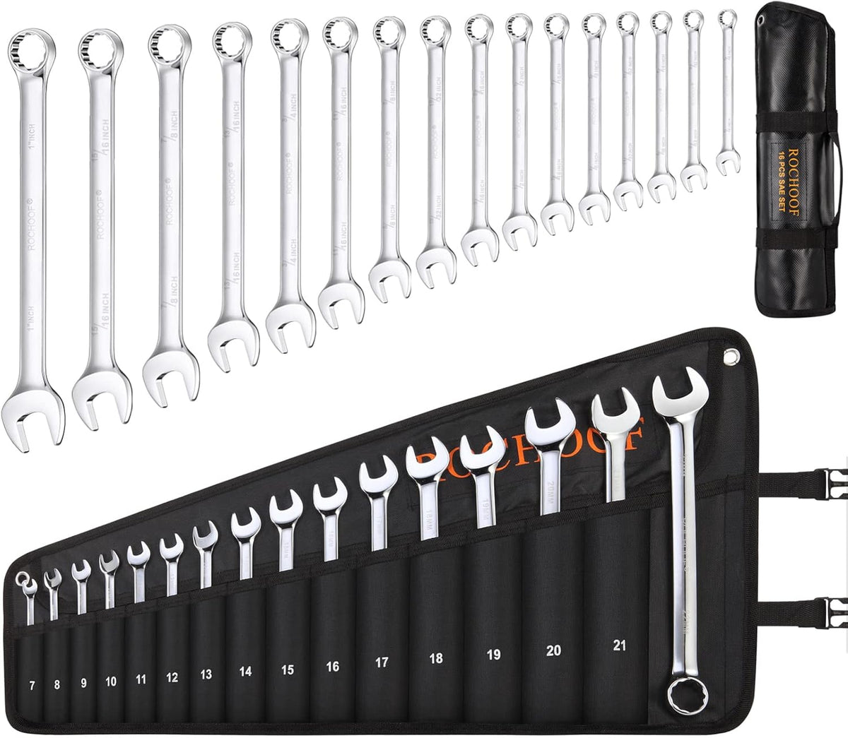 32-Piece Chrome Vanadium Steel Combination Wrench Set with Rolling Pouch W3377