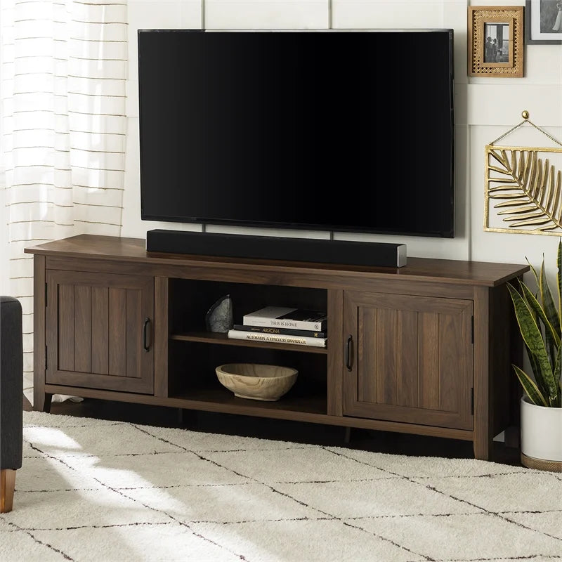 Simple Modern Wood TV Stand up to 78" Dark Walnut R455669